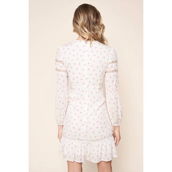 NEW SUGARLIPS floral long sleeve lace trim mini dress in white/pink flowers - Picture 2 of 2
